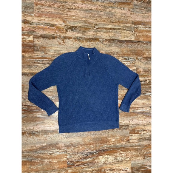 Tommy Bahama Other - Mens Tommy Bahama Thick Cable Knit 1/4 Zip Pullover Sweater Size Large Blue